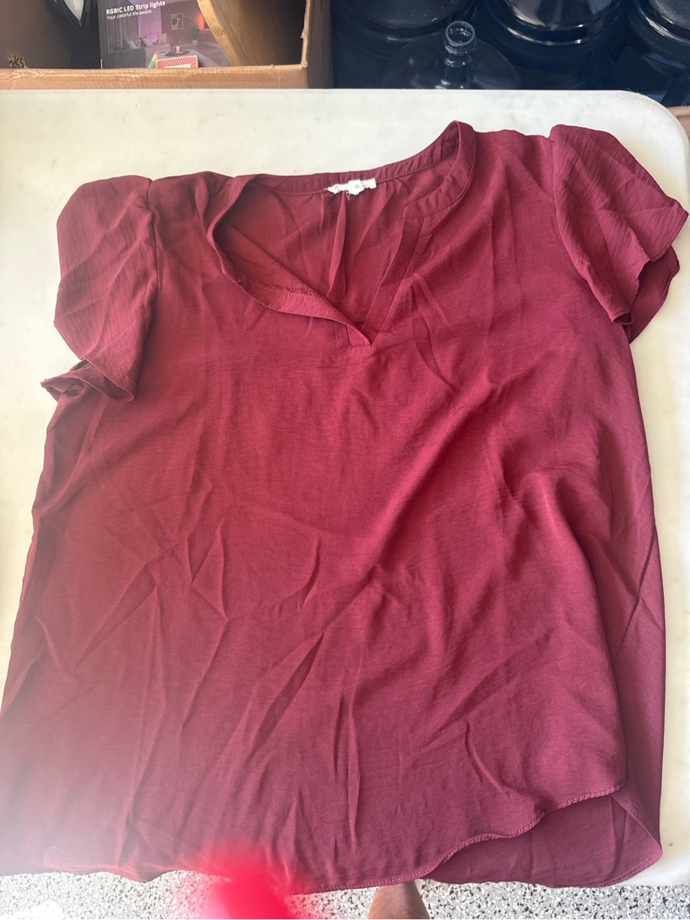 Women’s Burgundy V-Neck Short Sleeve Top